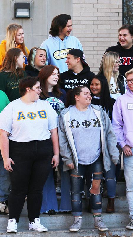 Greek Life students on the steps of Atwood